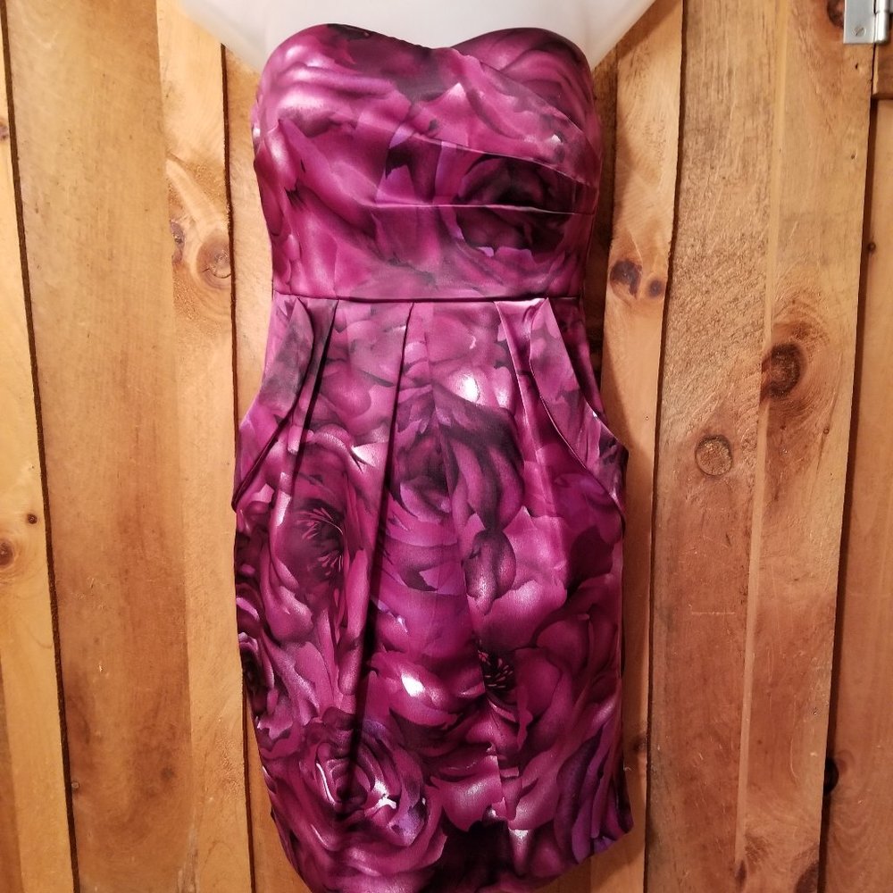BCX plum floral strapless midi-dress